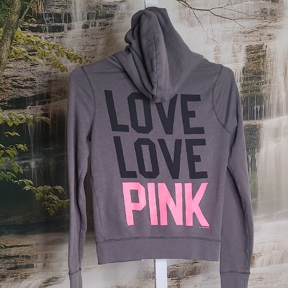 Victorias Secret Pink Love Love Womens Medium Long Sleeve Gray Zip Up Hoodie